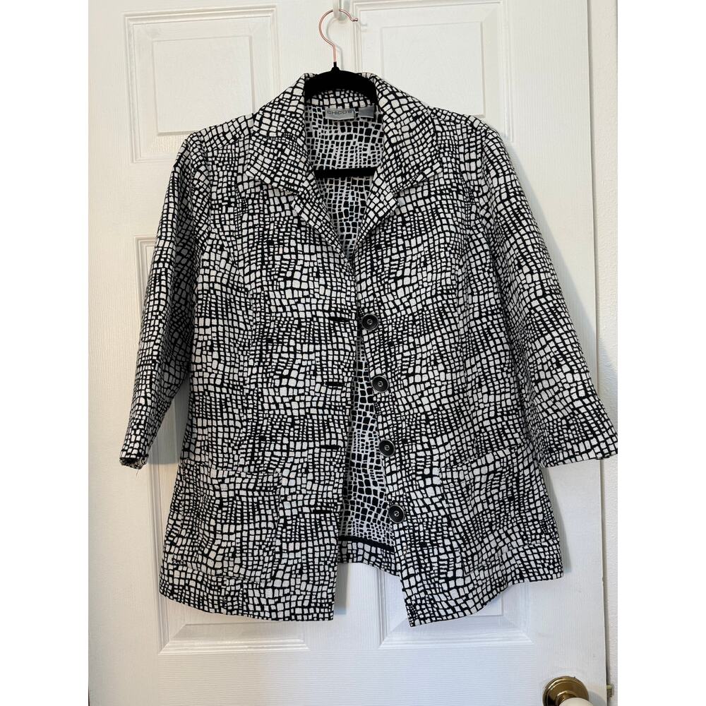 Chico’s Black & White Textured Print Blazer Jacket – Size 1 (M)